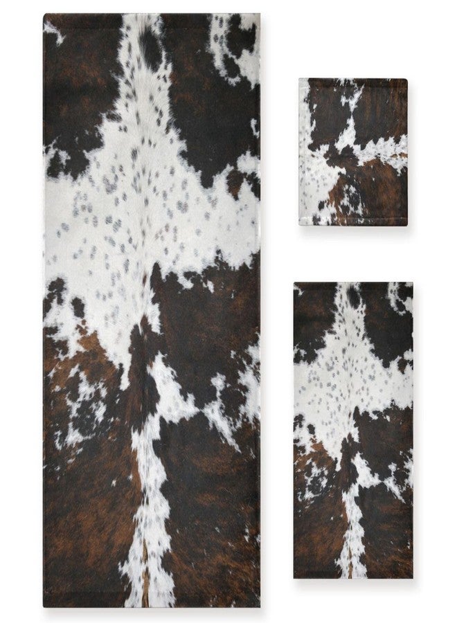 COVASA 3 Piece Cow Fur Bath Towel Set,Microfiber Decorative White Black Brown Cow Print Country Farmhouse Cowhide Bathroom Towels,1 Bath Towel 1 Hand Towel for Bathroom Kitchen,1 Washcloth for Face - Image 1