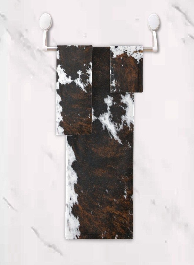 COVASA 3 Piece Cow Fur Bath Towel Set,Microfiber Decorative White Black Brown Cow Print Country Farmhouse Cowhide Bathroom Towels,1 Bath Towel 1 Hand Towel for Bathroom Kitchen,1 Washcloth for Face - Image 5
