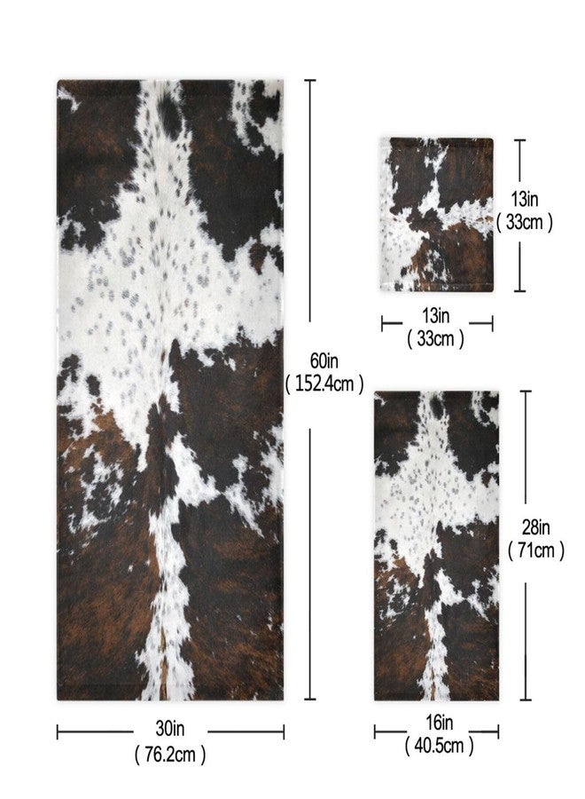 COVASA 3 Piece Cow Fur Bath Towel Set,Microfiber Decorative White Black Brown Cow Print Country Farmhouse Cowhide Bathroom Towels,1 Bath Towel 1 Hand Towel for Bathroom Kitchen,1 Washcloth for Face - Image 3