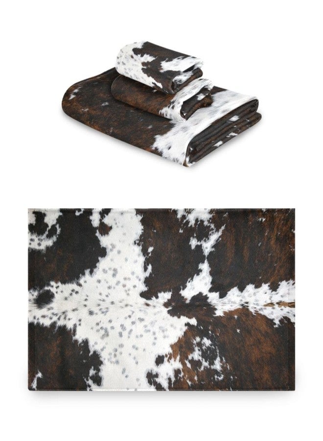 COVASA 3 Piece Cow Fur Bath Towel Set,Microfiber Decorative White Black Brown Cow Print Country Farmhouse Cowhide Bathroom Towels,1 Bath Towel 1 Hand Towel for Bathroom Kitchen,1 Washcloth for Face - Image 2
