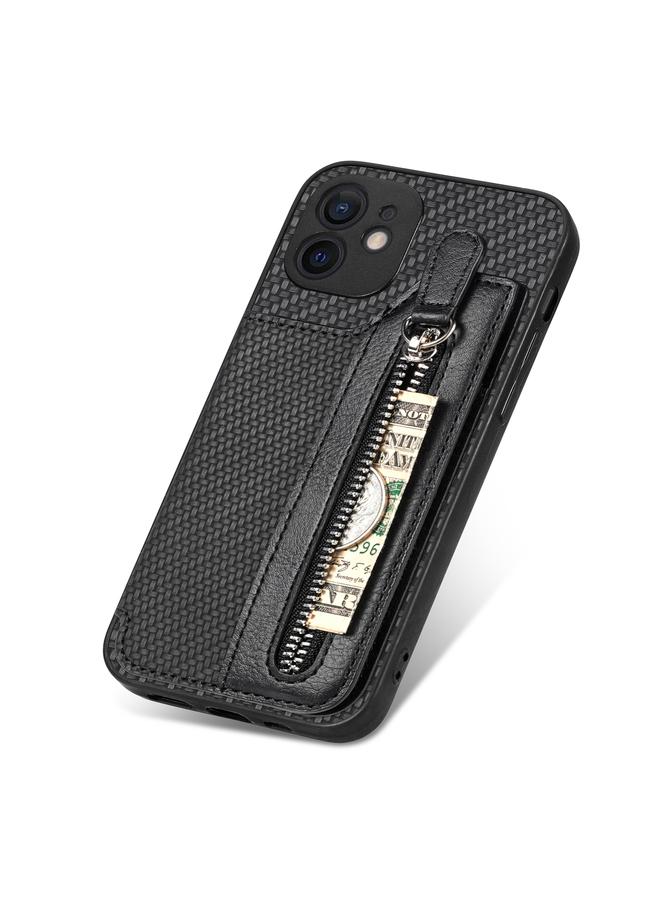 اس-توب جراب لهاتف iPhone 12 mini من ألياف الكربون مع محفظة وسحاب أفقي - Image 5