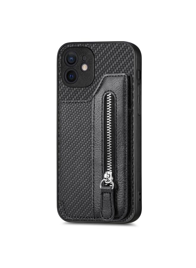 اس-توب جراب لهاتف iPhone 12 mini من ألياف الكربون مع محفظة وسحاب أفقي - Image 2