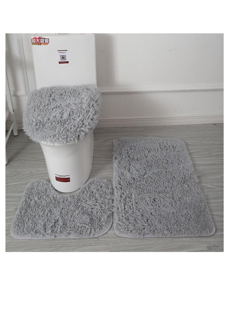 BAIG 3pcs Set Non-Slip Bath Mat Set, Beach Shell Pattern Microfiber Rugs, Bath Mat Set and Toilet Mat, Absorbent Floor Rugs, 3 Piece - Image 1