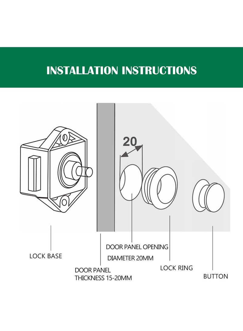 SYOSI Keyless Push Cabinet Locks, 10 Packs Push Button Cabinet Knobs Keyless Push Button, Metal Push Button Cabinet Door Latch for RV Yachts Motorhome Camper Caravan - Image 4