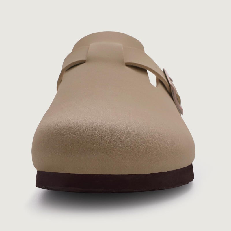KIDMI Unisex Vegan Suede Clogs Leather Mules Womens Mens Cork Footbed Potato Shoes with Arch Support, Taupe, Size 40 - Image 4