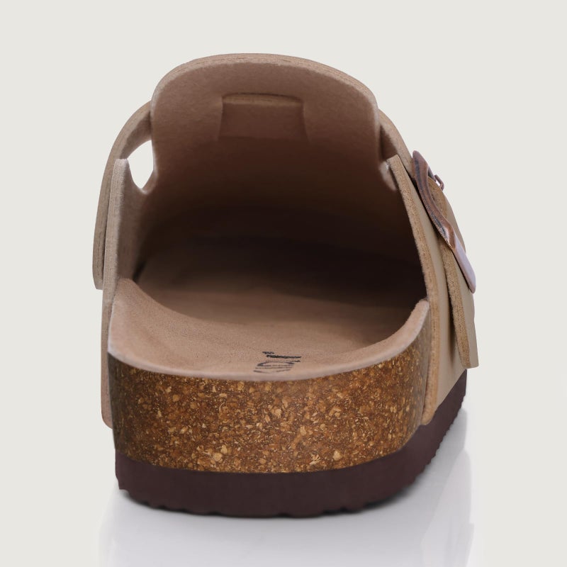 KIDMI Unisex Vegan Suede Clogs Leather Mules Womens Mens Cork Footbed Potato Shoes with Arch Support, Taupe, Size 40 - Image 5