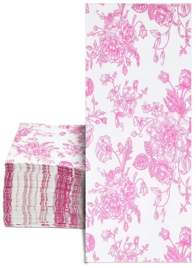 Gift Boutique 100 Pcs Pink & White Floral Guest Napkins Toile Blossom Flowers Disposable Paper Hand Towel Napkin for Summer Spring Birthday Party Supplies - Image 1