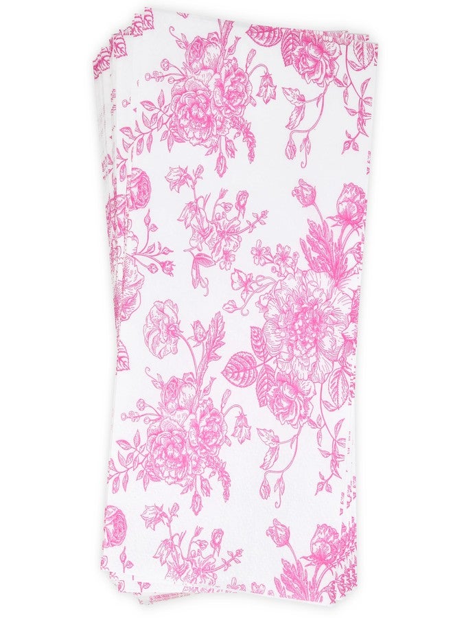 Gift Boutique 100 Pcs Pink & White Floral Guest Napkins Toile Blossom Flowers Disposable Paper Hand Towel Napkin for Summer Spring Birthday Party Supplies - Image 3