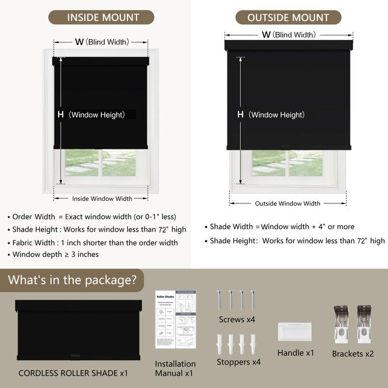 SUNOFF Cordless Blackout Roller Shades Blinds for Windows Free-Stop,Pull Down Room Darkening with Valance,Thermal Insulated Woven Fabric Window Door Blinds for Home,Office,Black 20" W x 72" H - Image 2