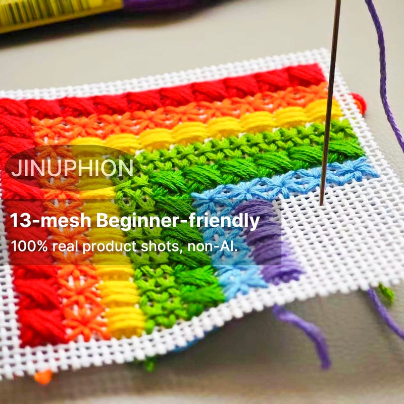 JINUPHION Needlepoint Canvas, 13-Mesh, 20" X 17", Beige Needlepoint Canvas Embroidery Blank Cloth - Image 4