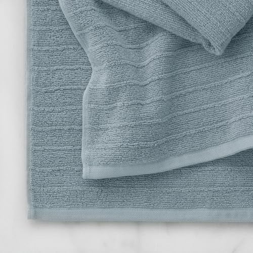 Welhome James 100% Cotton Textured Stripe Towel Set - 6 Piece Set of 2 Bath Towels, 2 Hand Towels, 2 Washcloths, Soft & Absorbent, Dusty Blue - Image 4
