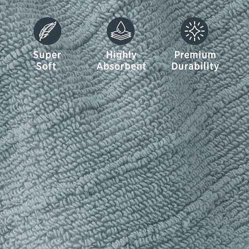 Welhome James 100% Cotton Textured Stripe Towel Set - 6 Piece Set of 2 Bath Towels, 2 Hand Towels, 2 Washcloths, Soft & Absorbent, Dusty Blue - Image 3