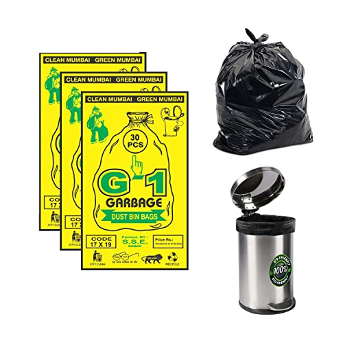 G1 G 1 Garbage Bags | Dustbin Bags | Small Size | 17X19 Inches | 30 Pack | Pack of 3 | Black - Image 1