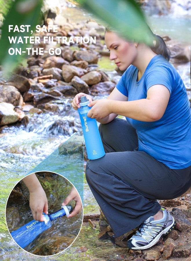 Burtrail 1.0L Collapsible Water Filter Bottle, BPA-Free Ultralight & Durable Squeeze Bottle with 42mm Filter Cap Cartridge, Filtered Water Bottle for Camping, Hiking, Backpacking, Survival & Travel - Image 2