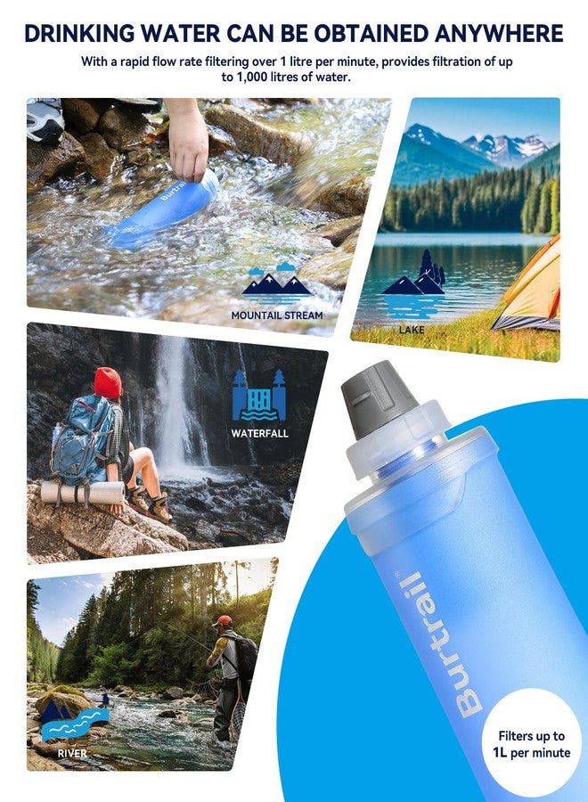 Burtrail 1.0L Collapsible Water Filter Bottle, BPA-Free Ultralight & Durable Squeeze Bottle with 42mm Filter Cap Cartridge, Filtered Water Bottle for Camping, Hiking, Backpacking, Survival & Travel - Image 3