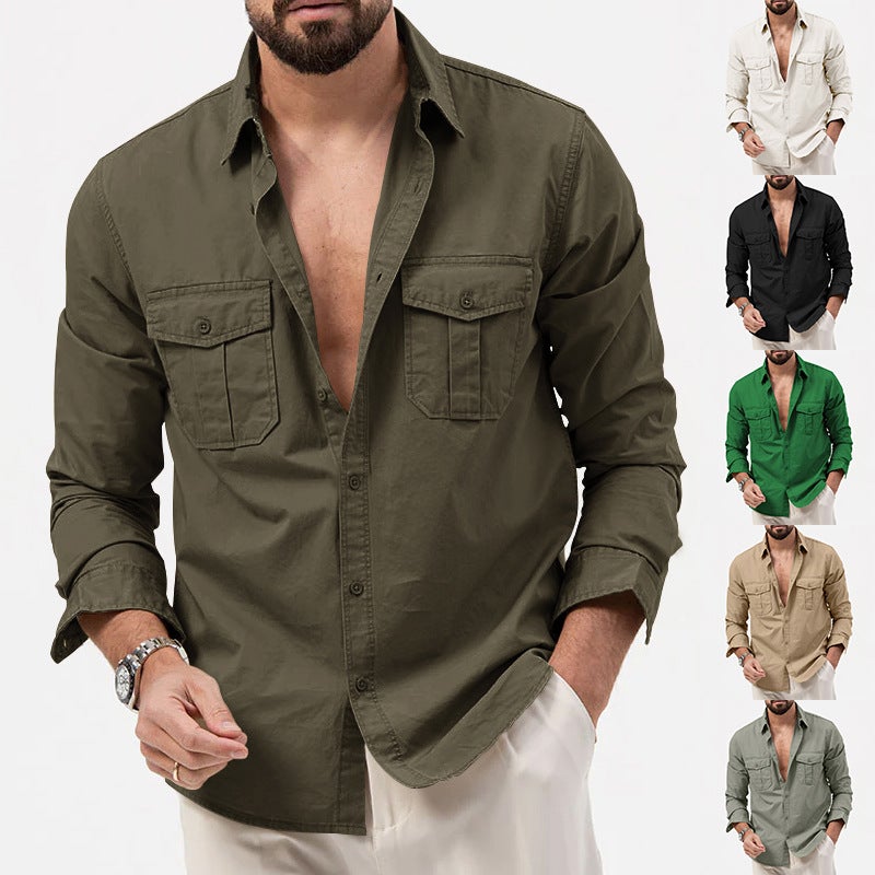 Autumn 2023 New Long Sleeve Shirt Trade Men'S Shirt Double Pocket Lapel Men - Image 4