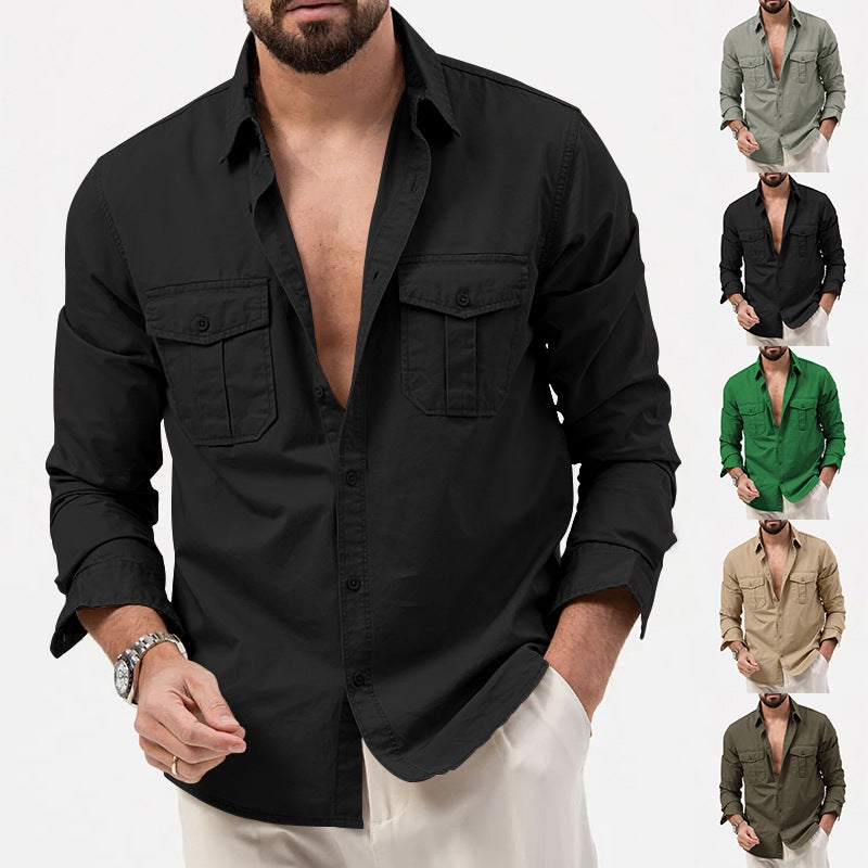 Autumn 2023 New Long Sleeve Shirt Trade Men'S Shirt Double Pocket Lapel Men - Image 3