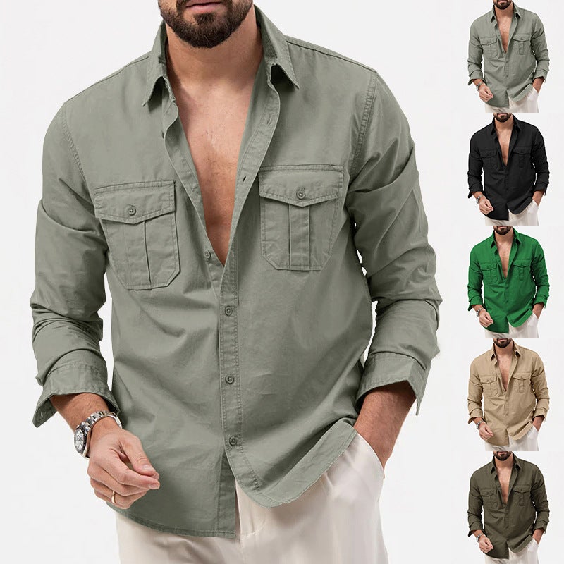 Autumn 2023 New Long Sleeve Shirt Trade Men'S Shirt Double Pocket Lapel Men - Image 5