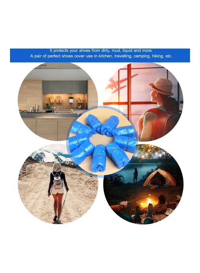 NIBEMINENT Pair Of 50 Disposable PE Shoes Covers Blue One Size - Image 4