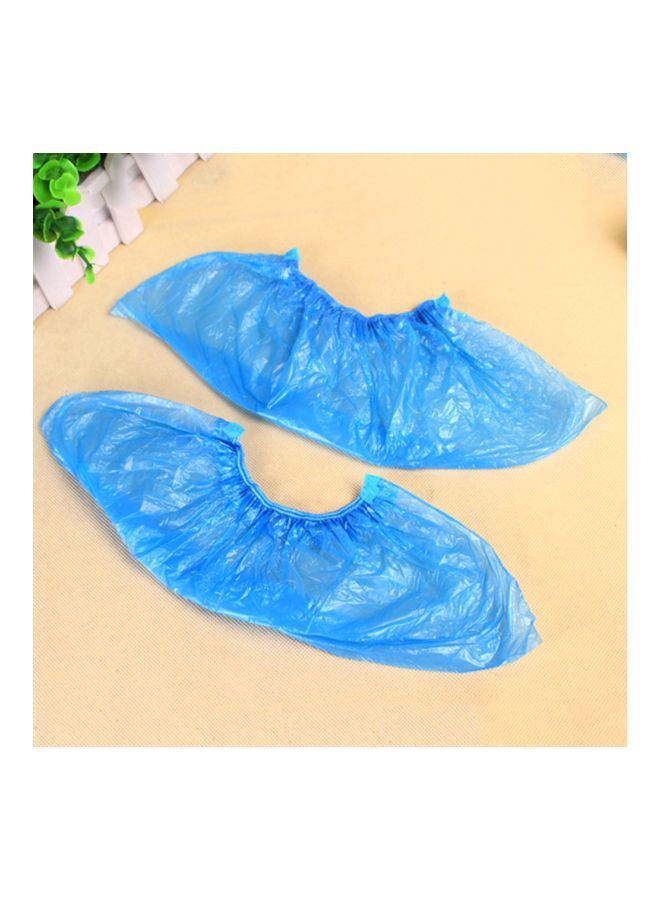 NIBEMINENT Pair Of 50 Disposable PE Shoes Covers Blue One Size - Image 3