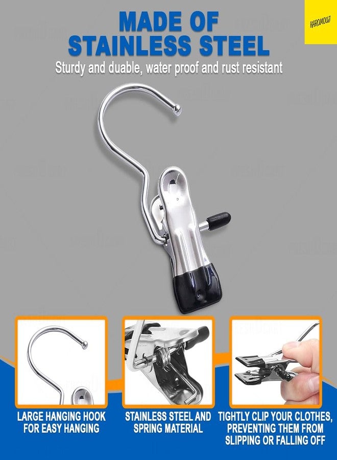 Karomouj K734 Multifunctional Heavy-Duty Laundry Hanging Hooks with Clips, Portable Metal Drying Clothespins for Closet Organization (Pack of 6) - Image 3