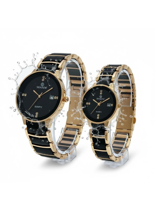 SHADOW Crimson Duo SD7113 Couple Watch Set Black & Rose Gold Quartz Analog Wrist Watch for Men & Women Elegant Matching Gift Set - Image 3