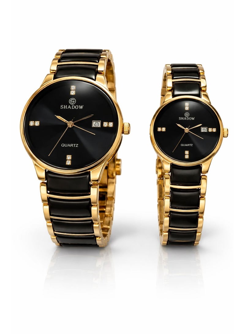 SHADOW Crimson Duo SD7113 Couple Watch Set Black & Rose Gold Quartz Analog Wrist Watch for Men & Women Elegant Matching Gift Set - Image 1