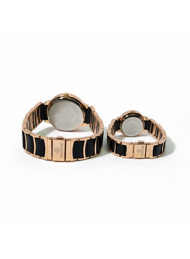 SHADOW Crimson Duo SD7113 Couple Watch Set Black & Rose Gold Quartz Analog Wrist Watch for Men & Women Elegant Matching Gift Set - Image 4