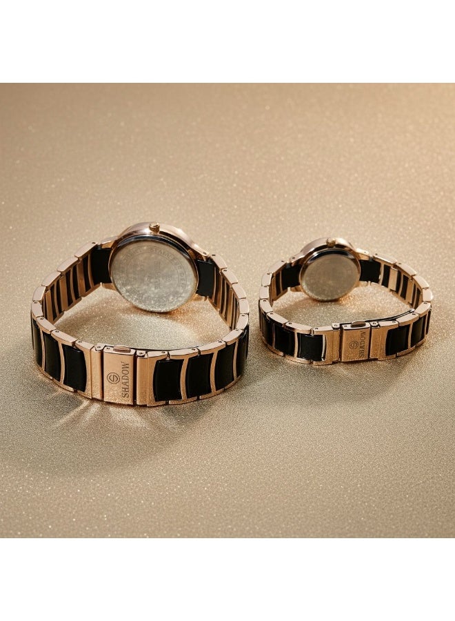 SHADOW Crimson Duo SD7113 Couple Watch Set Black & Rose Gold Quartz Analog Wrist Watch for Men & Women Elegant Matching Gift Set - Image 5