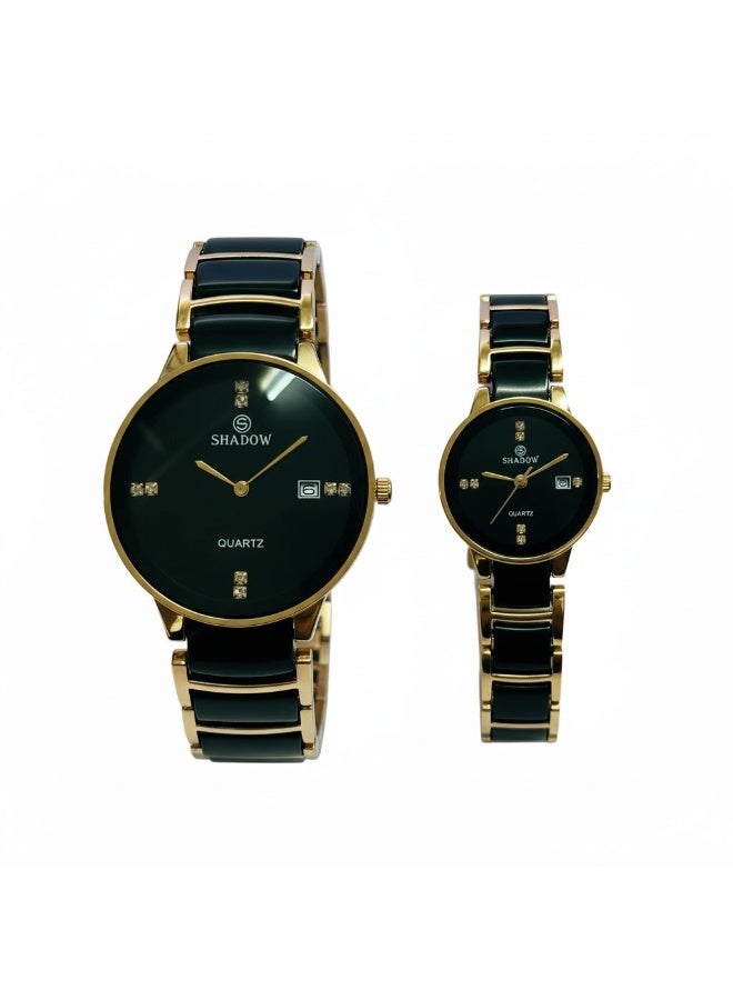SHADOW Crimson Duo SD7113 Couple Watch Set Black & Rose Gold Quartz Analog Wrist Watch for Men & Women Elegant Matching Gift Set - Image 2