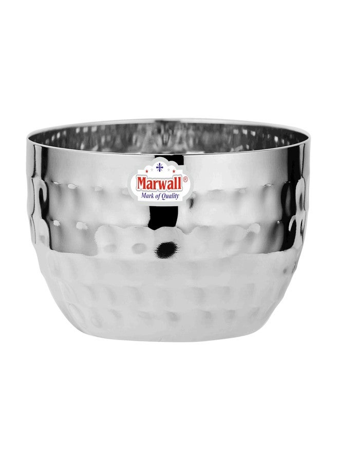 MARWALL طقم أوعية تقديم من الفولاذ المقاوم للصدأ من ماروال بلمسة نهائية مطروقة، أوعية تقليدية للكاري، والعدس، والحساء، والحلوى، 6 قطع (200 مل، لمسة نهائية مطروقة) - Image 3