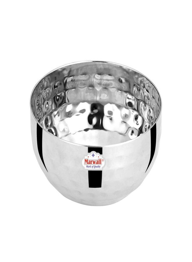 MARWALL طقم أوعية تقديم من الفولاذ المقاوم للصدأ من ماروال بلمسة نهائية مطروقة، أوعية تقليدية للكاري، والعدس، والحساء، والحلوى، 6 قطع (200 مل، لمسة نهائية مطروقة) - Image 2