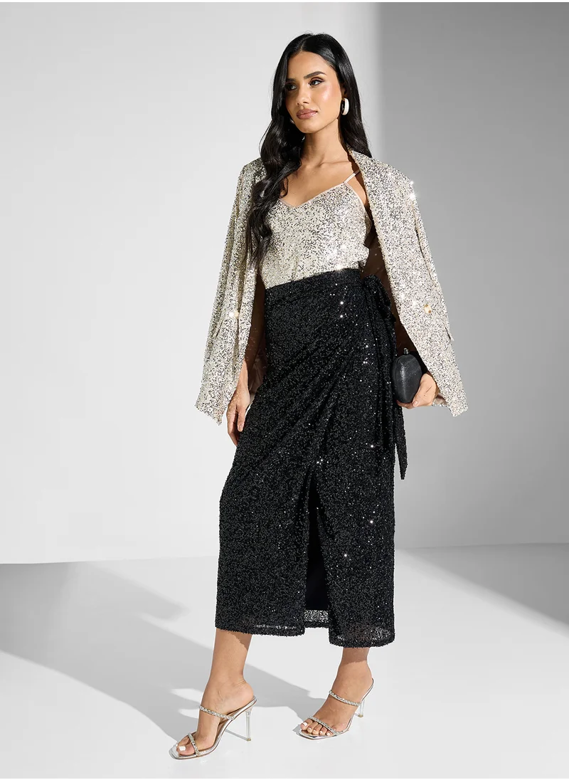 Never fully Dressed Sequin Wrap Skirt