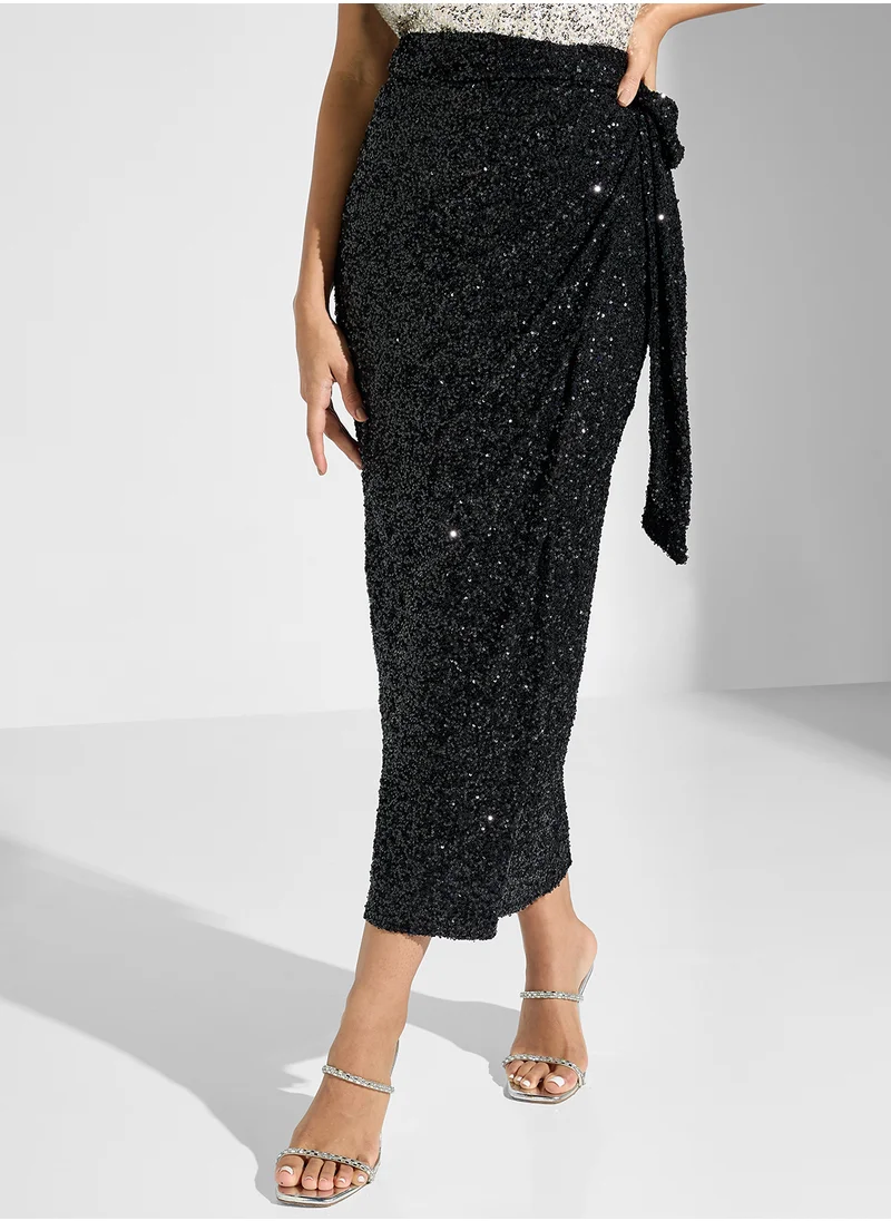 Never fully Dressed Sequin Wrap Skirt
