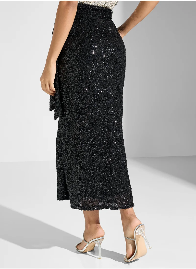 Never fully Dressed Sequin Wrap Skirt