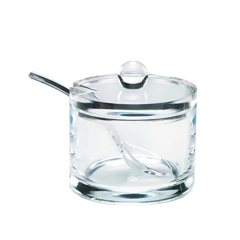 J&M DESIGN Clear Acrylic Sugar Bowl With Lid And Spoon For Coffee Bar Accessories  Cereal Bowls  Tea  Kitchen Countertop Canisters & Baking - 8 oz Container Jar Dispenser Holder - Dishwasher Safe - Image 1