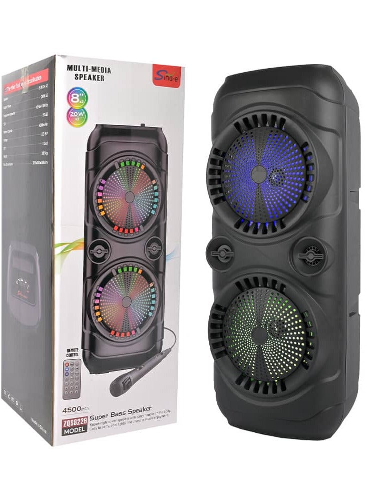 SING-E ZQS8229 Dual 8 inch 20W High-Power Wireless Bt Karaoke Speaker KTV Microphone AUX Mobile Phone Parties 