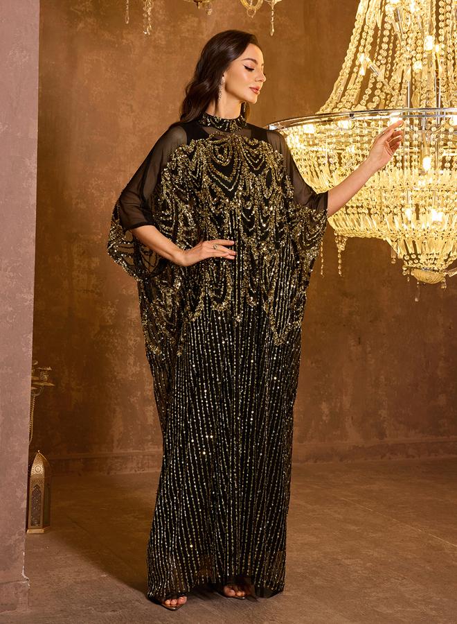 SUPGIR Black Sequin Batwing Sleeves Kaftan Dress with Maxi Dress Set - Image 5