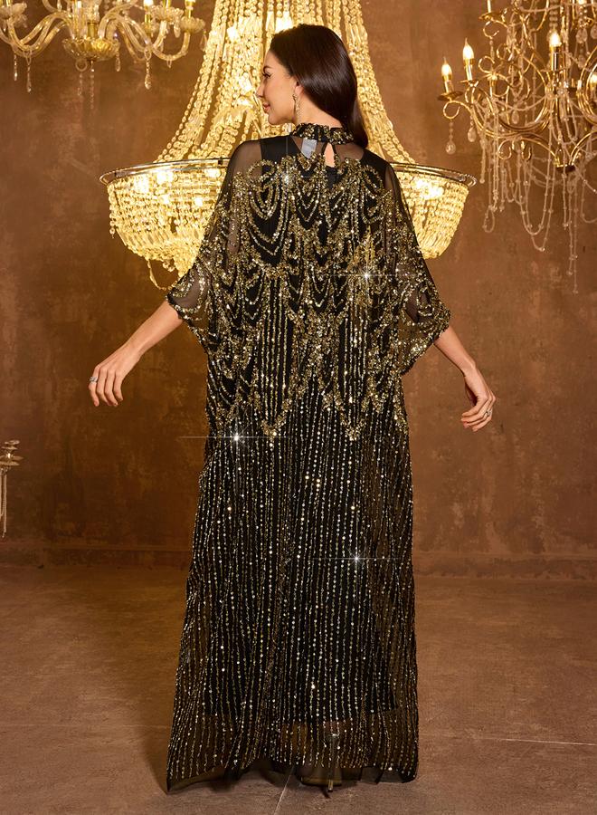 SUPGIR Black Sequin Batwing Sleeves Kaftan Dress with Maxi Dress Set - Image 3
