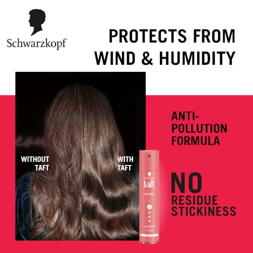 taft Schwarzkopf TAFT Shine Hair Spray For Shinner Hair With Diamond Luminizer Formula Hold 4, Lasts 24Hr+ Protects From Wind And Humidity, No Stickiness, Easy To Brush Out, For Salon Like Finish - 250Ml - Image 3