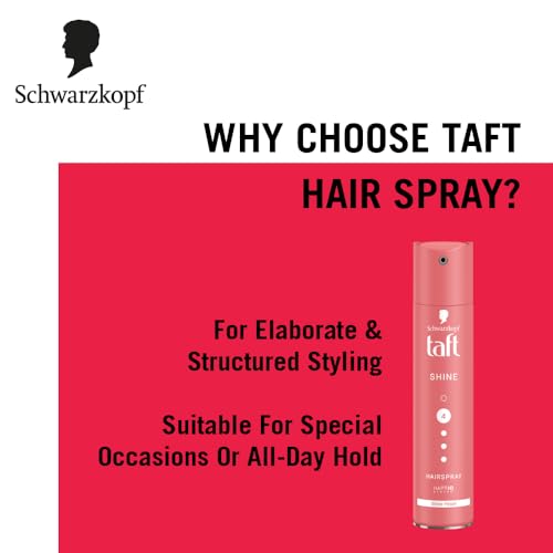 taft Schwarzkopf TAFT Shine Hair Spray For Shinner Hair With Diamond Luminizer Formula Hold 4, Lasts 24Hr+ Protects From Wind And Humidity, No Stickiness, Easy To Brush Out, For Salon Like Finish - 250Ml - Image 4