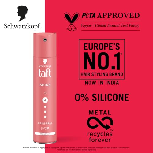 taft Schwarzkopf TAFT Shine Hair Spray For Shinner Hair With Diamond Luminizer Formula Hold 4, Lasts 24Hr+ Protects From Wind And Humidity, No Stickiness, Easy To Brush Out, For Salon Like Finish - 250Ml - Image 5