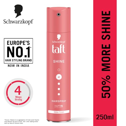 taft Schwarzkopf TAFT Shine Hair Spray For Shinner Hair With Diamond Luminizer Formula Hold 4, Lasts 24Hr+ Protects From Wind And Humidity, No Stickiness, Easy To Brush Out, For Salon Like Finish - 250Ml - Image 2