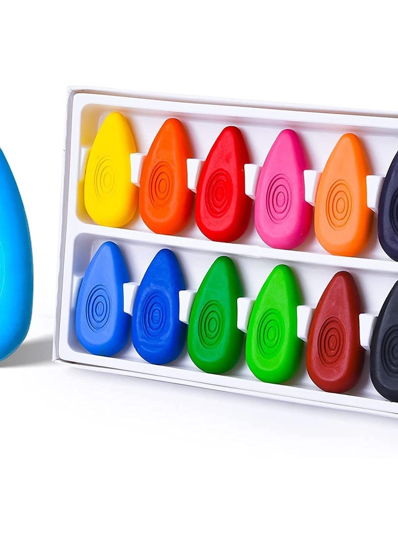 Excefore Drop Crayons For Toddlers 12 Colors Washable Crayons Water-Drop Shape Crayons Bulk for Kids Non-Toxic Crayons Safe for Babies and Children Aged 3+ Coloring Crayons Box for School & Art Supplies - Image 1