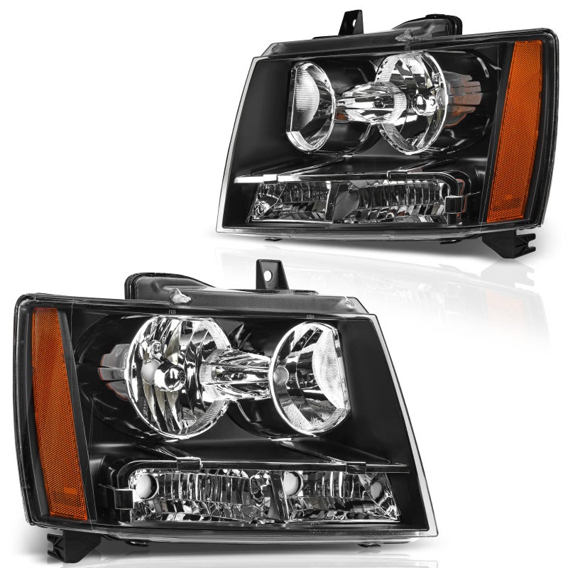 DWVO Headlights Assembly Compatible with 20072014 Chevy Tahoe Chevrolet Suburban 20072013 Chevy Avalanche OE Halogen Model Replacement Headlamps Black Housing Amber Reflector Clear Lens - Image 3