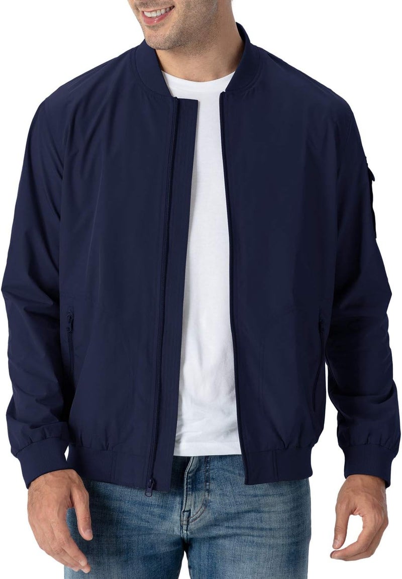 Rdruko Men's Lightweight Bomber Jacket - Windproof Casual Fashion Windbreaker (Navy) - Image 1