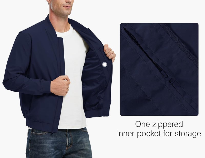 Rdruko Men's Lightweight Bomber Jacket - Windproof Casual Fashion Windbreaker (Navy) - Image 4