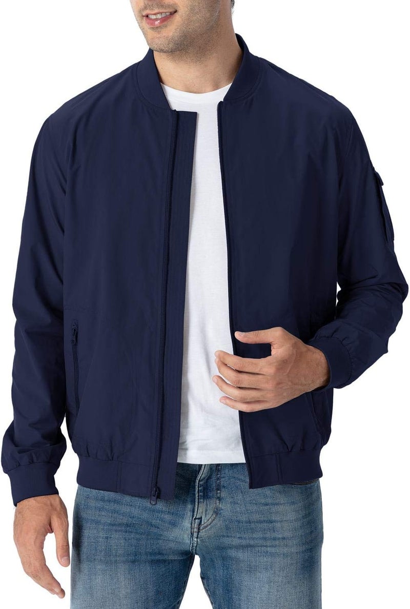 Rdruko Men's Lightweight Bomber Jacket - Windproof Casual Fashion Windbreaker (Navy) - Image 3