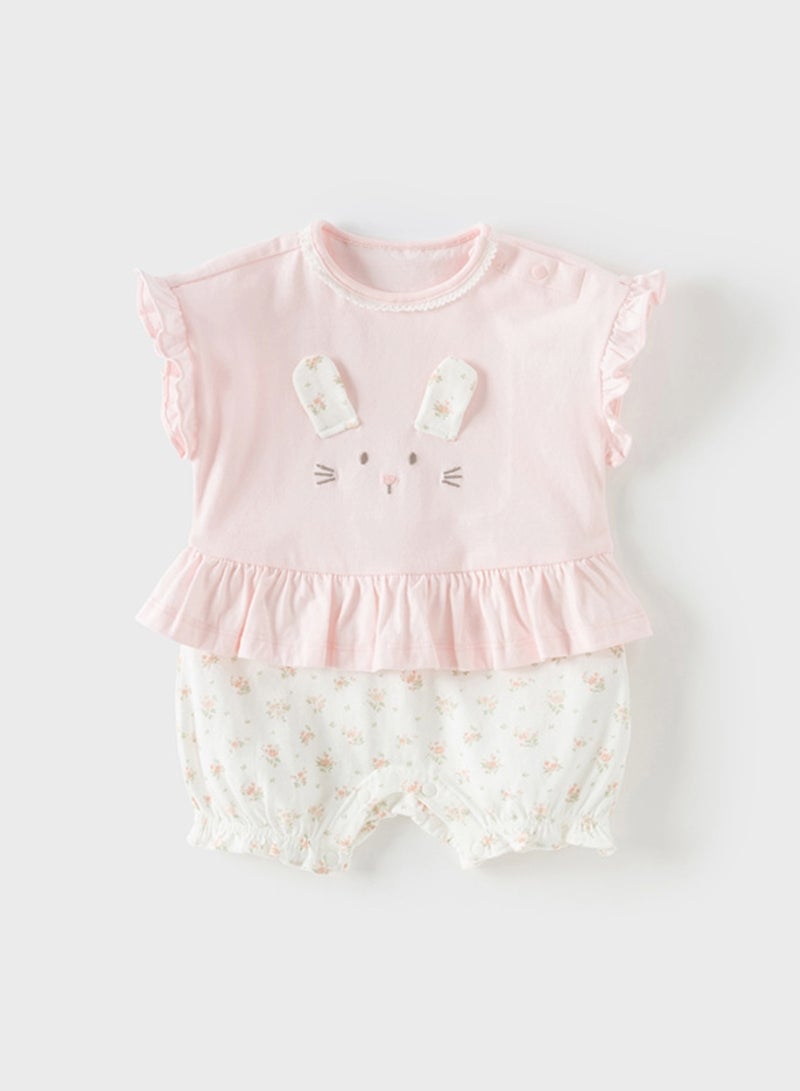 Dave & Bella Girls Cotton Bunny Romper with Frill Sleeves - Image 1