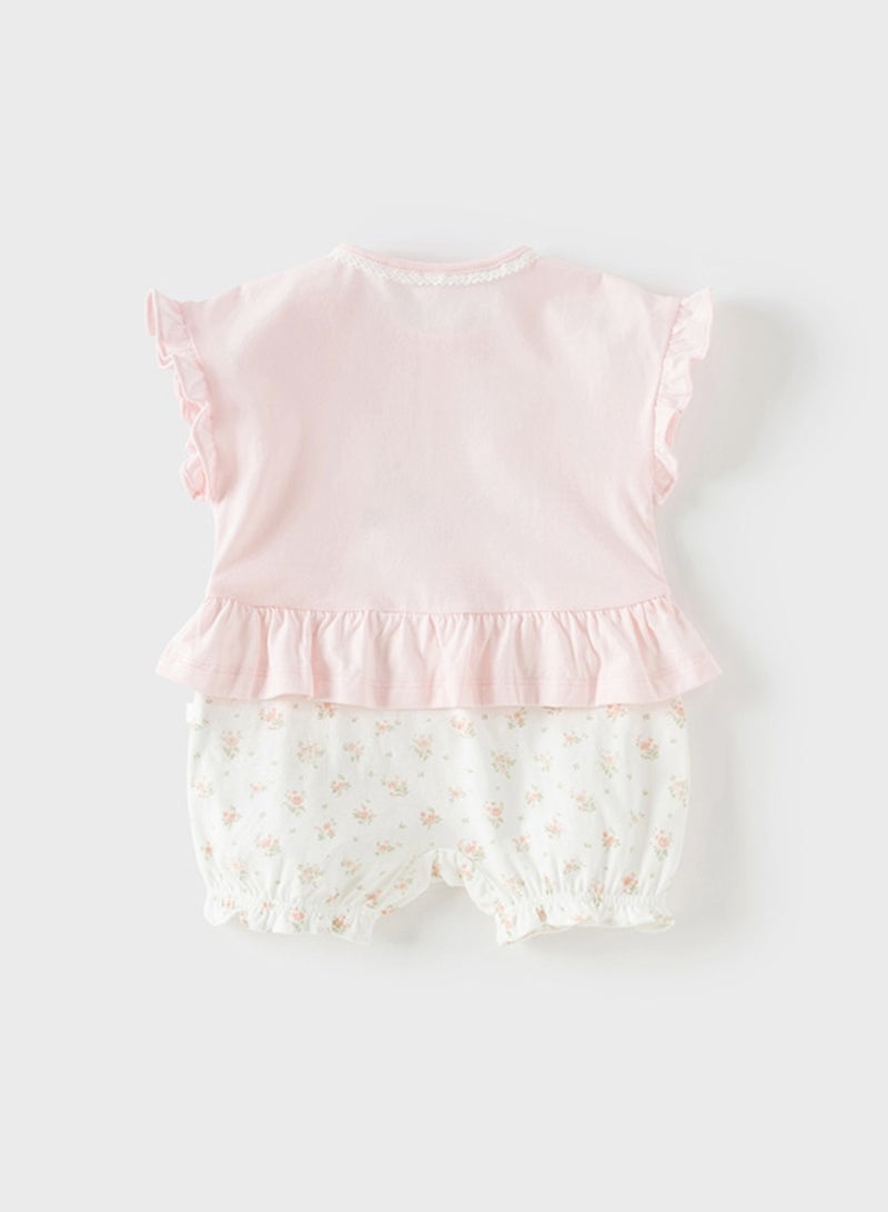 Dave & Bella Girls Cotton Bunny Romper with Frill Sleeves - Image 2